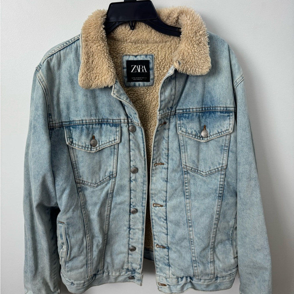 Zara Blue Denim Jacket with Cream Sherpa Lining